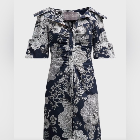 LELA ROSE OPEN NECK FLORAL-PRINT SHIRTDRESS IN NAVY, SIZE 2 - Picture 3 of 10